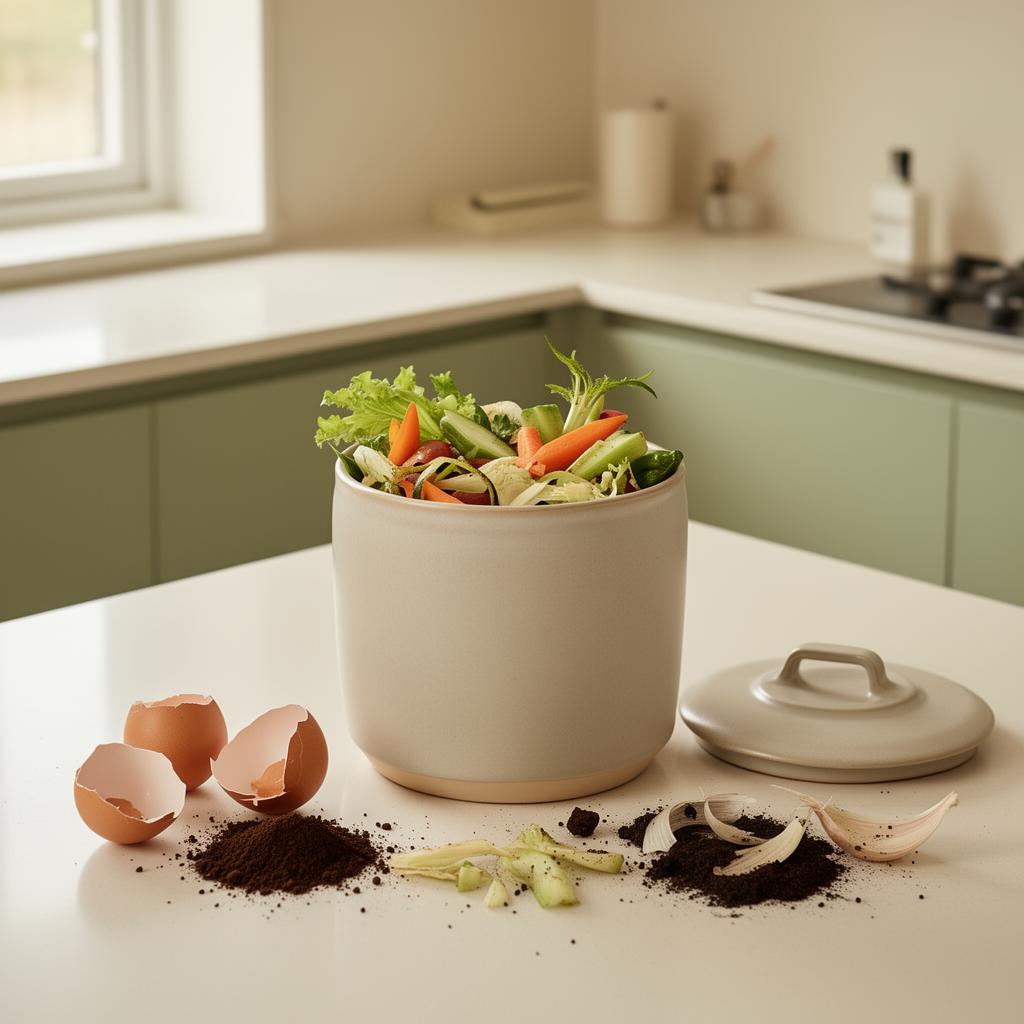 Compost bin filled with kitchen scraps