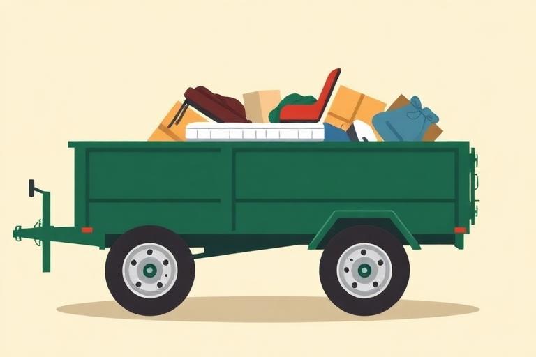 6 by 12 foot dump trailer filled to a 1/2 load of junk